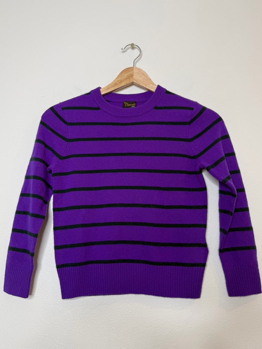 J. Crew Crewcuts 100% cashmere rich purple crew sweater with navy stripes 6/7